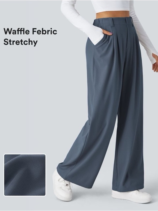 HALARA Pants - Halara Flex™ High Waisted Pocket Wide Leg Waffle Work Pants Grisaille Blue XL